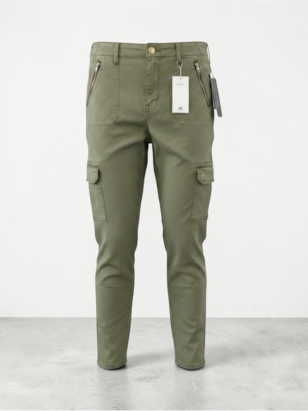 Level 99 Skinny Cargo Pants Zipper Pockets Olive/Cedar Size 31 New
